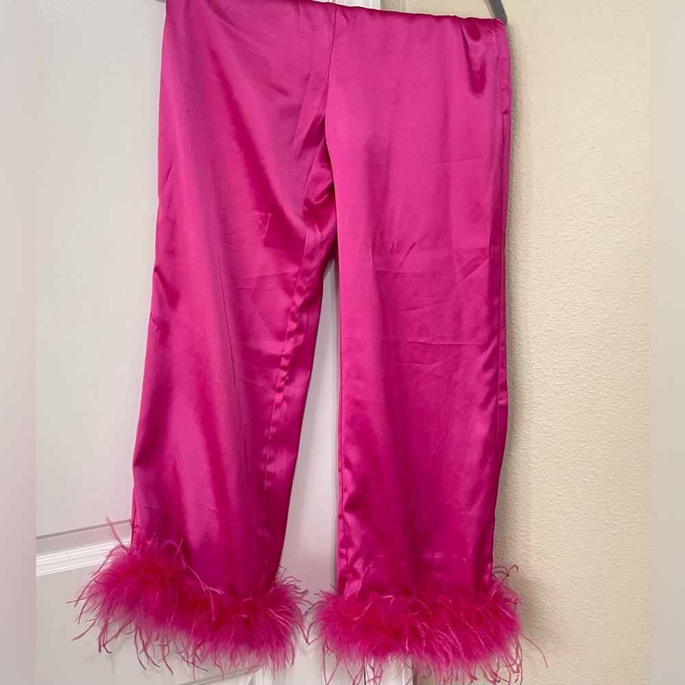Feather Blazer Suit Set - Fuchsia